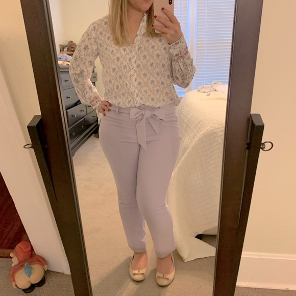 LOFT lilac stretch cropped pants with tie belt - Picture 6 of 6